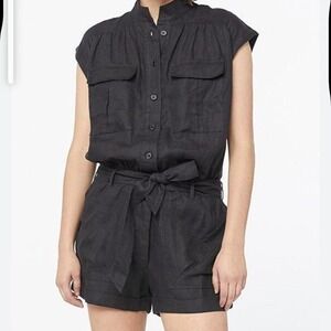 Frame Denim Size Medium Black‎ Linen Romper